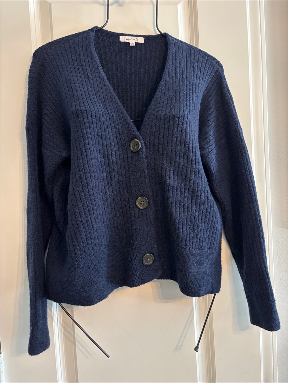 Madewell Cozy Soft Navy Wool Blend Ribbed Button up v-neck oversized Cardigan. M